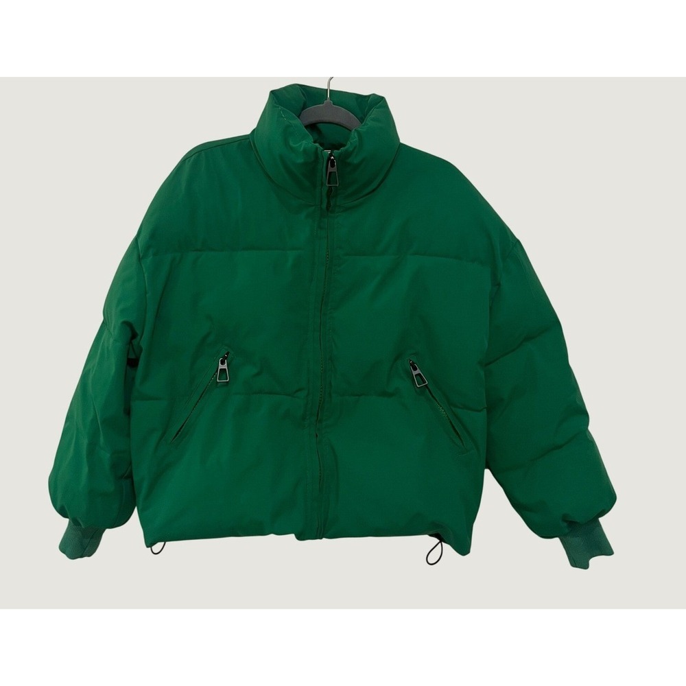 Fashion Puffer Jacket Womens XS Green Excellent Quilted Zip Up 1676
